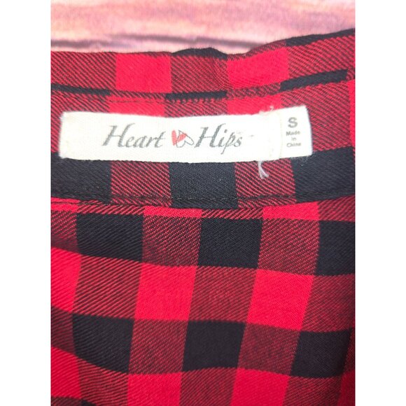 Heart & Hips Womens Red Plaid Button-Down Tunic Shirt Small - Picture 5 of 6